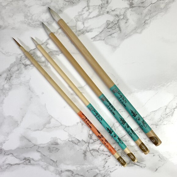 Japanese Bamboo Brushes (White Hair, 3 brushes; Brown hair, 1 brush) - Picture 1 of 4